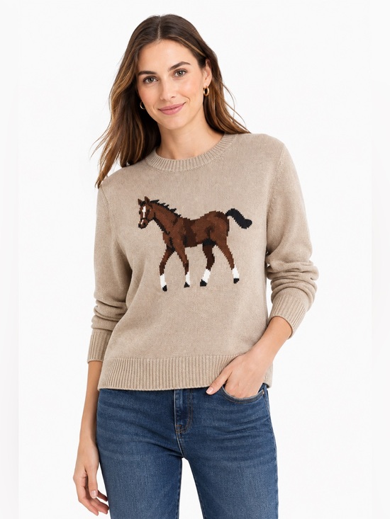 Talbots Sweaters - Talbots Horse Intarsia Sweater Women’s Large Equestrian Beige Crew Neck Knit
